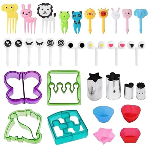 32pcs Sandwich Cutters for Children, Bread Cutters, Cookie Cutters, Pastry Cutter, Stainless Steel Fruit Cutters & Food Pick Forks for Kids Lunchbox Baking & Party(Multicolor)