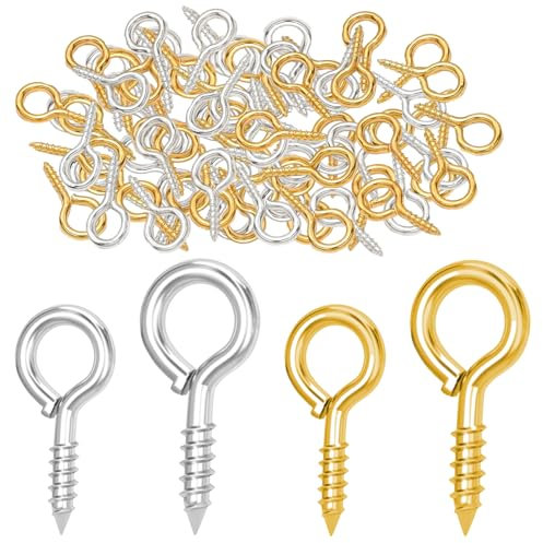 MAXQUU 400 Pcs 8mm, 10mm Eye Screws, Eye Bolts, Mini Hooks, Eye Hooks, Threaded Hooks, Swivel Hooks for Making Jewelry, Handicrafts, DIY Jewelry Accessories (Gold Silver)