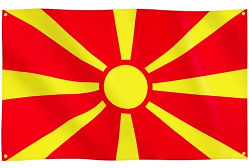Runesol Bandiera Macedonia del Nord, 91x152cm, 3ft x 5ft, 4 Occhielli, Repubblica della Macedonia del Nord, Bandiera MKD, Makedonija, Interno, Esterno, Festone