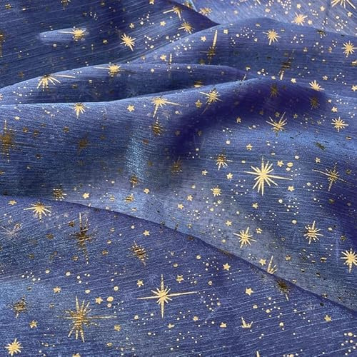 SYSUII 150cm*3m Organza Stoffe zum Nähen Stern Heißprägen Sparkly Stoff zum Dekorieren Basteln Hauch Zart, Fein, Durchsichtig Dekostoff Leichter Glanz Stoff für Gardine Vorhang Hochzeit -Lila