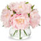 Oairse Artificial Peonies with Vase Realistic Faux Peonies Flower in Glass Vase with Faux Water Pink Fake Peony Flora Arrangement for Home Decor Office Bedroom Wedding Centerpiece Spring Decorations