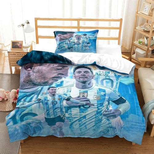 tanzhenning Lionel Messi Bettwäsche 3er Set Mit 3D Bettwäsche-Sets Mikrofaser Bettbezüge, Kinder Bettbezug Set Mit Kissenbezug Single(135x200cm)