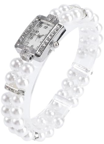 SAFIGLE Damenarmbanduhr mit Zweireihigen Perlen und Strass Weißem Edelstahlarmband Präzisem Uhrwerk und Armbanduhr Großes Ziffernblatt für Frauen