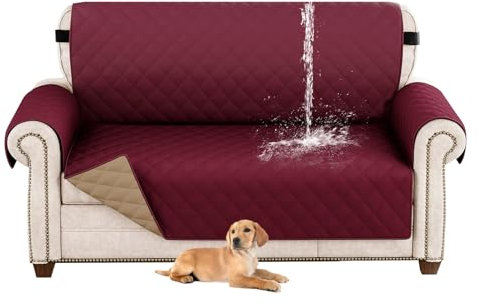 HonunGron Sofa Überzug, Sofabezug Wasserdicht Mit Gummiband, rutschfest Couch überzug, Wende Sofa Cover, Sofaschoner Sofaüberwurf für Wohnzimmer Möbel Kinder, Hunde, Katzen (Rot,2 Sitzer)