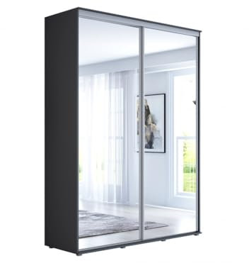 Meble Slupia - Garderobenschrank - Kleiderschrank mit 2 Spiegel und Schiebetüren - B 150 x H 242 x T 61 cm - Kleider Schrank Schlafzimmer, Flur - mit Kleiderstange - Maja 7Anthrazit