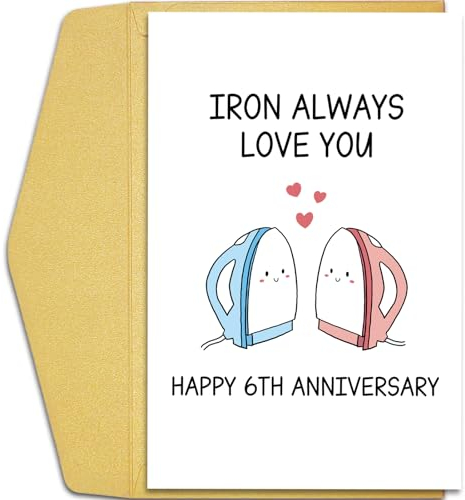 Qiliji 6th Anniversary Card for Husband Wife, Funny 6th Wedding Anniversary Card, Iron Anniversary Pun Card, Cute 6 Years Anniversary Card Gift for Men Women, Sixth Anniversary Card