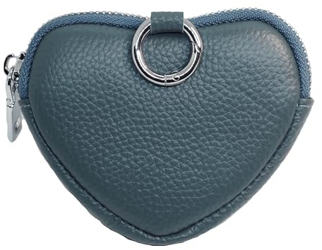 BAWAKO Portamonete a forma di cuore in pelle – Portamonete per monete e piccole cose, Blu