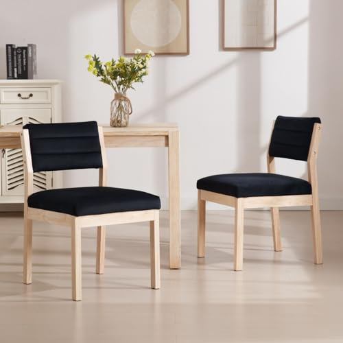 Wahson Esszimmerstühle 2er Set, Vintage Stuhl Küchenstuhl mit Samt Polsterstuhl Holzbeine Esszimmerstuhl für Wohnzimmer/Esszimmer,Schwarz