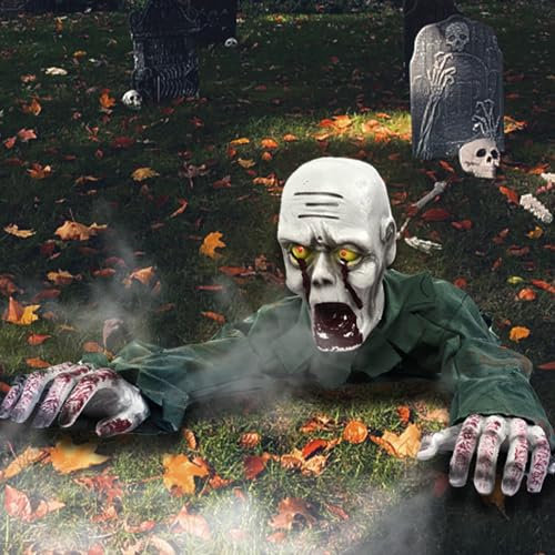 HBSFBH Décoration d'halloween Zombie Groundbreaker, Décoration d'halloween Groundbreaker Zombie avec Son Effrayant et Yeux Clignotants, Halloween Zombie Groundbreaker Décoration, pour Pelouse, Cour