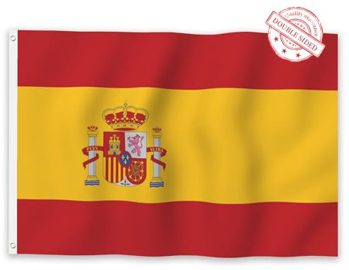 Aoihrraan Bandera Española 120x180cm Doble Cara Brillante Celebración Al Aire Libre De España Agotada En Una Bandera Decorada Con 6 Anillos Fuertes En El Porche