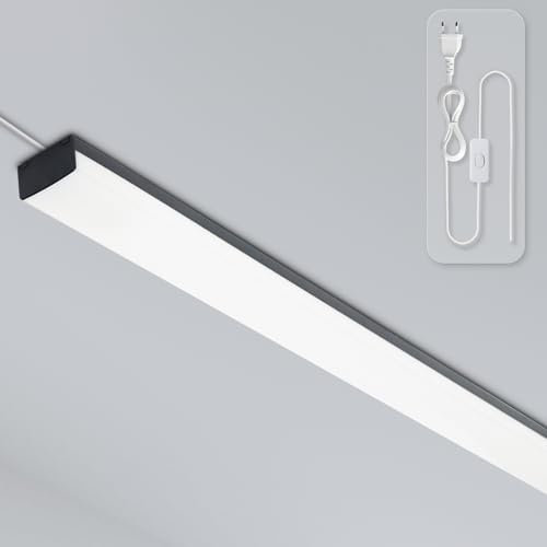 BrightFly LED Röhre 120CM, Steckbare Werkstattlampe 2 Stück, 3000K/4200K/6500K, Breites Lichtspektrum, Mit europäischem Stecker, Ideal für Garage, Keller, Werkstatt, Warenhaus und Bad(Schwarz)