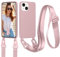 Woijrly Handykette Hülle für iPhone 15 mit Band, Necklace Handyhülle mit Kordel zum Umhängen Verstellbarer Nylon Lanyard, Stoßfest Schutzhülle Weich Silikon Case für iPhone 15 mit Schnur, Sandrosa