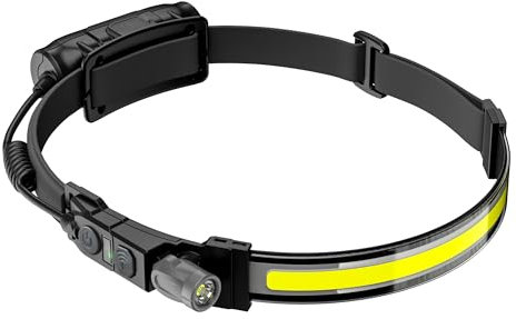 Ryme Automotive Lámpara Frontal LED 500 Lúmenes – Sensor de Movimiento, Carga USB-C, IP54, Luz Principal COB + Luz Puntero 200Lm, Ajustable y Ergonómica para Trabajo, Inspección y Deportes
