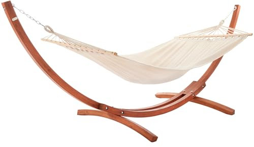 di volio Hängematte Trevia, mit Gestell aus Holz, für den Outdoor-Bereich - wetterfest und robust, max. Belastung 150 kg (Creme)