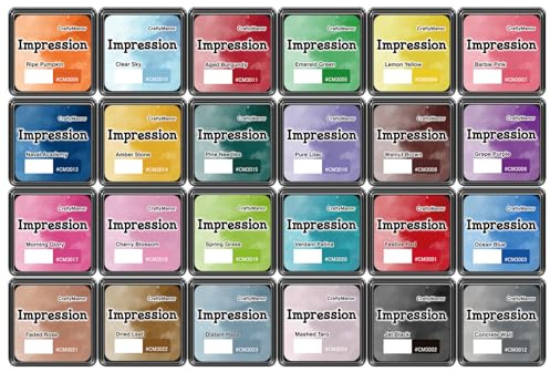 CraftyManor Mini Smudge Ink Pads for Stamps, Water Based Halo Dye Stamp Pad for Scrapbooking, DIY Craft Scrapbook Supplies for Adults (24 Colours)