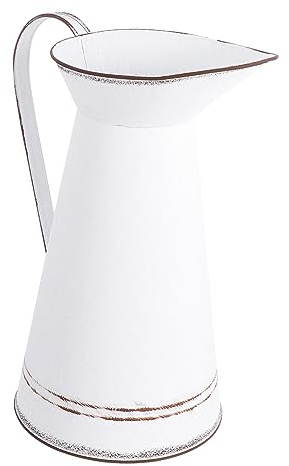 Veemoon Jarrón Metálico Vintage Palangana y Jarra para Lavabo Antiguo - Decoración Rústica - Estilo Campestre Ideal para Flores y Centro De Mesa