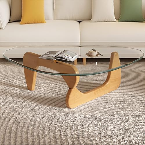 Mid Century Moderner Couchtisch aus Glas, kleiner Couchtisch für Wohnzimmer, eleganter und funktionaler Couchtisch, geeignet für Schlafzimmer, Wohnzimmer, Empfang, Bürotische (Holz/transparent, klein)