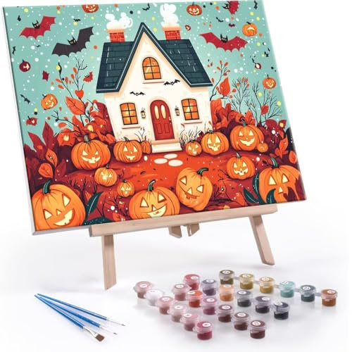 Halloween citrouille Peinture Numero Adulte-Peinture par Numéro Enfant Adultes Débutants 35x50cm, avec Peinture Acrylique Numéro d'Art Kit Peinture par Décoration Murale et Cadeaux Pour La Maison R798
