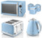 Swan Retro Blue 1.5L 3KW Jug Kettle, 4 Slice Toaster, 800W 20L Digital Microwave and Set of 3 Tea, Coffee & Sugar Canisters. Matching Retro Design Kitchen Set of 6 in Blue