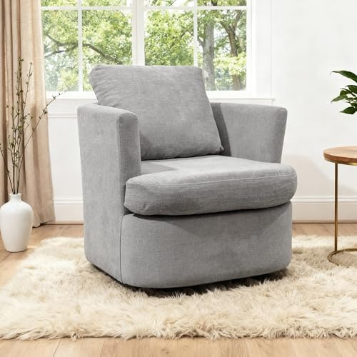 BonVache Swivel Tub Chair, Modern Accent Occasional Armchair, Bucket Chairs with Pillow for Living Room Bedroom, Gray