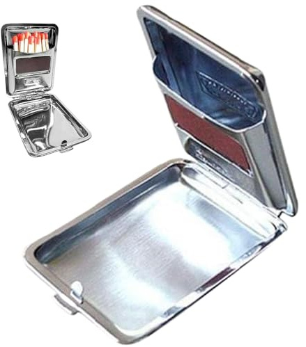 Match Box Mini Stainless Steel Matches Box with Friction Plate Waterproof Silver Match Holder Mini Portable Stash for Storage