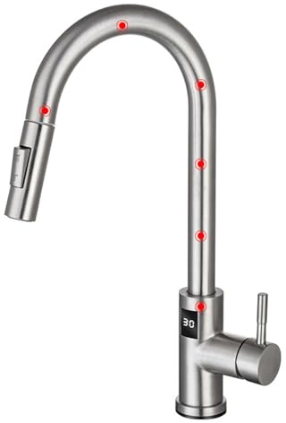 XJTNLB Küchenarmatur mit Temp. und Sensor Wasserhahn Ausziehbar Küche Brause Gebürstet Einhebel Armatur Küche Aus Edelstahl