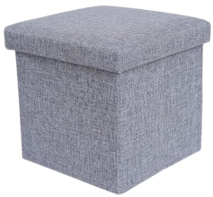 Hampton & Stewart Folding Storage Ottoman Bench – Linen Fabric Footstool with Lid, Collapsible Storage Box Chest & Seat – Modern Upholstered Design in 3 Sizes (Single, Double, Triple) (Grey, 38W cm)