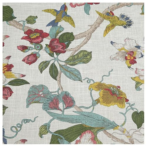 TSWNG 100 x 148cm Leinenstoff Bedruckt Meterware, Bezugsstoff Möbelstoff Blumen Vogelmotiv, Vintage Stoffe Zum Nähen mit Muster, Dekostoff Leinen Motivstoffe für Sofa, Vorhang, DIY Basteln
