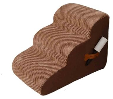 WYBZDA Dog Stairs with Handles Easy Climbing Dog Steps for Bed Couch Non-Slip Velvet Removable Small Dog Ramp Hold 50kg with Lint Roller(40 * 59 * 40cm,Coffee brown)