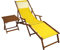 Gartenliege Liegestuhl gelb Fußablage Tisch Kissen Deckchair Holz Sonnenliege Buche 10-302FTKH
