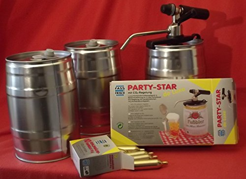 3 nuevos (vacíos) barriles de 5 litros, incluye dispensador Party Star de Luxe y 10 cartuchos de CO² para cerveza casera