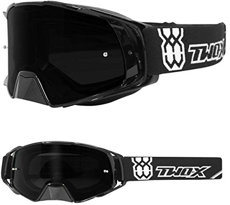 TWO-X Cross-Brille - Motocross-Brille mit getöntem schwarzen Glas - Motorrad-Brille - Enduro & Downhill - Schutz-Brille - Modell Rocket - Schwarz