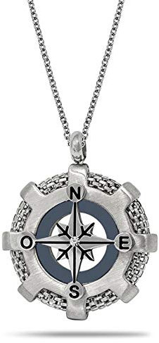 inSCINTILLE Collana Rosa dei Venti Uomo in Acciaio Inossidabile con Ciondolo Nautico e Zirconia Cubica (Blu)