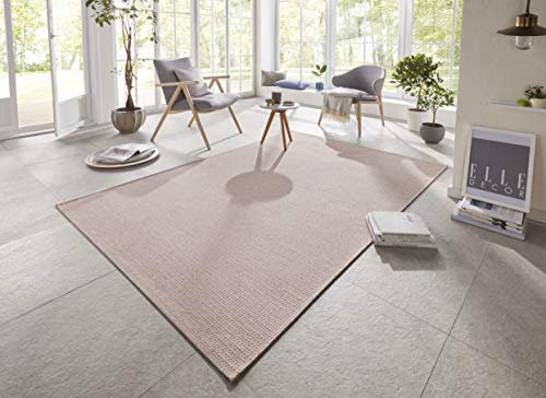 Elle Decoration Millau In- und Outdoor Teppich 160x230cm – Kurzflor Wetterfest Wasserfest Modern Plain Unifarben Design für Terrasse Balkon Wohnzimmer Schlafzimmer Esszimmer Küche Flur in Rosa