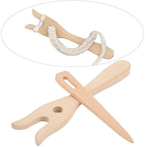 2 STÜCKE Holzstrick werkzeuge, Multifunktions DIY Strickwerkzeug Enthalten Buche Strickgabel und Kleine Augennadel Kinder Handarbeit Weben Geflochtene ZubehörWebrahmenzubehör