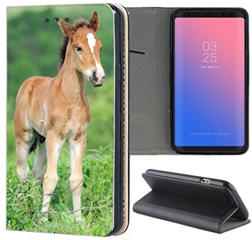 KuMo Hülle für Apple iPhone 7/8 Handyhülle Design 1531 Fohlen Pferd Tier Braun aus Kunstleder Schutzhülle Smart Cover Klapphülle Handy Case Hülle für Apple iPhone 7/8