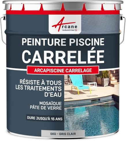 Peinture Piscine Carrelage - 5 kg (jusqu'à 15m² pour 2 couches) Gris Clair - RAL 7035 - ARCANE INDUSTRIES