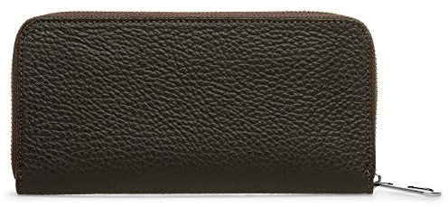 Caspar GB1013 unifarbene Lange Damen Leder Geldbörse mit umlaufendem Reißverschluss, Farbe:Dunkelbraun, Größe:One Size