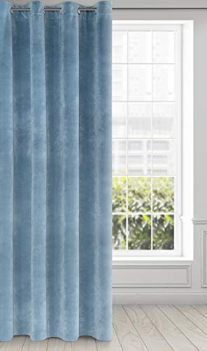 Eurofirany RIA Blickdicht Samtvorhang mit Ösen -1 STK. Einfarbig Thermogardine, Verdunklungsgardine, Wohnzimmer, Schlafzimmer, Lounge, 290 g/m2, 140x250 cm, Blau