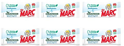 St Marc Lot de 6 sachets de 42 Lingettes Biodégradables Nettoyantes et Désinfectantes 0% résidus agressifs