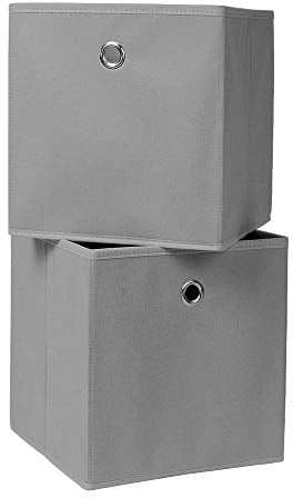 BonChoice Foldable Storage Cubes Boxes Pack of 2 for Home Organization, Eyelet Non-Woven Fabric Wardrobe Cabinet Chest Bin Organizer Basket for Clothes Bedding Toys Towels, Collapsible & Durable Grey