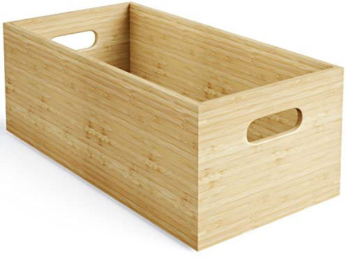 Storage box L made of 100% FSC-certified bamboo, stackable & durable – organiser box for orderliness in the kitchen, office, kids' room, home, plastic-free & eco-friendly wooden box KD Essentials