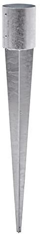 TRIBECCO Ancre à enfoncer dans le sol pour poteau rond en bois, en acier galvanisé à chaud, pour clôtures, palissades, argenté, Ø 120 mm, longueur de 900 mm