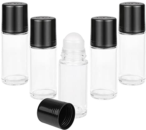 5 Pack DIY Deodorant Containers Empty Glass Deodorant Bottles Refillable Roll On Bottles For Essential Oil Perfumes Sunscreen Moisturizer (50ml/1.7oz)