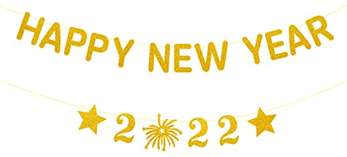 Happy New Year Dekorationen Happy New Year 2022 Banner Stern Feuerwerk Banner Happy New Year Party Supplies