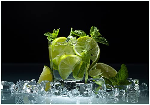 Wallario Vliestapete Fototapete Mojito - Cocktail mit Limetten, EIS und Minze - Wandtapete Größe: 200 x 140 cm
