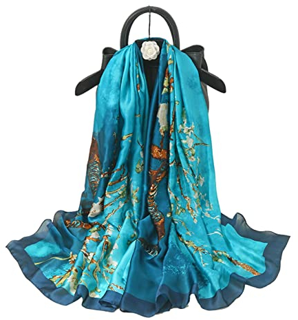 WEIGEER Seidenschal Damen - lange Chiffon-Neckerchief in Floral-Muster, leicht für Bridal & Muslim auf denillard.com (himmlisch Blaue)