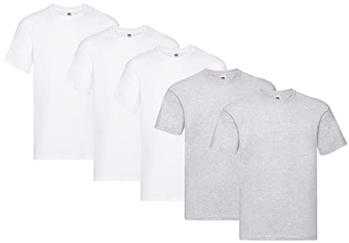 Fruit of the Loom Men's Original T-Shirt (Pack of 1), 3 White 2 Grey + 1 Hl Purchase Notepad, 3XL