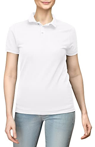 Love My Fashions® Women’s Plain Polo Shirt Knitted Collar and Cuffed Short Sleeves Casual T-Shirt & Classic Sports Top for Ladies Plus Sizes White