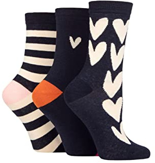 Caroline Gardner Ladies Patterned Cotton Socks Pack of 3 All Over Hearts Navy 4-8
